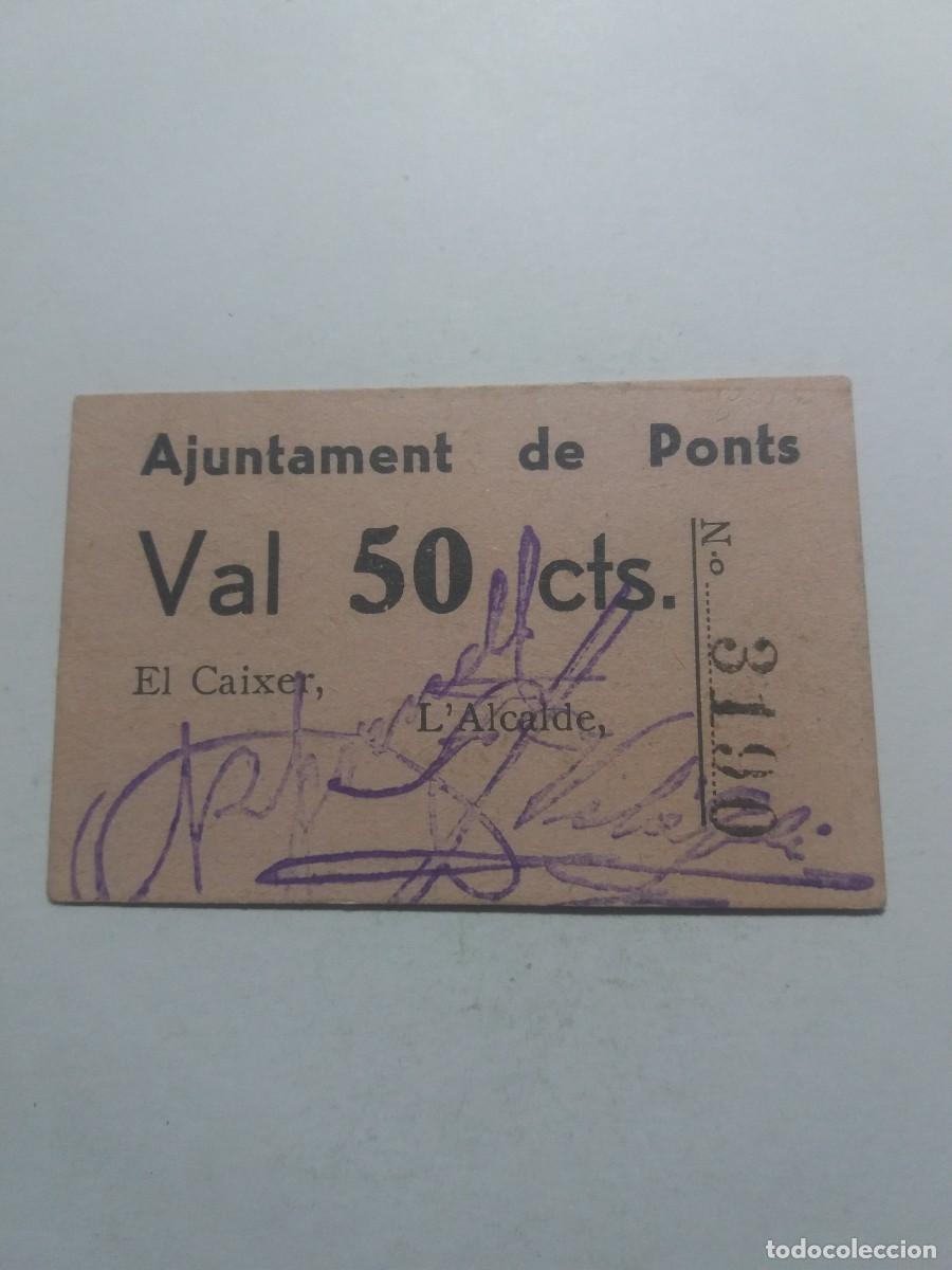 Billetes locales: Billete 50 C&egrave;ntims Ajuntament PONTS
