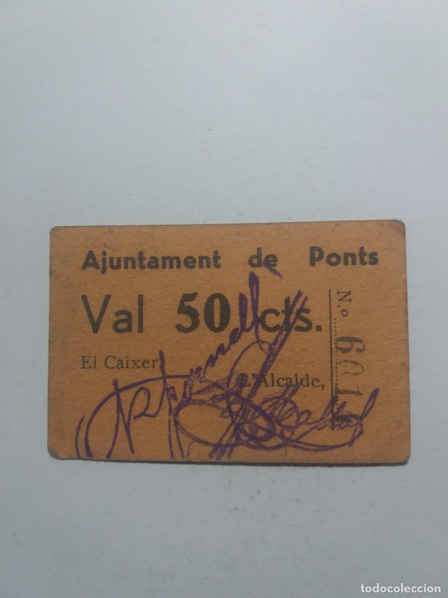 Billetes locales: Billete 50 C&egrave;ntims Ajuntament PONTS