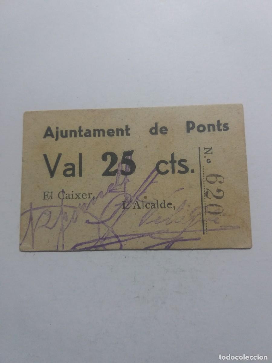 Billetes locales: Billete 25 C&egrave;ntims Ajuntament PONTS - Foto 1