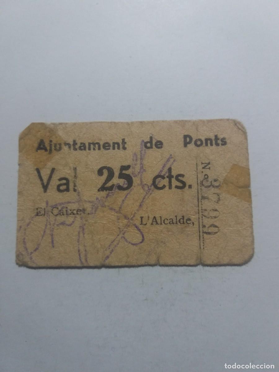 Billetes locales: Billete 25 C&egrave;ntims Ajuntament PONTS