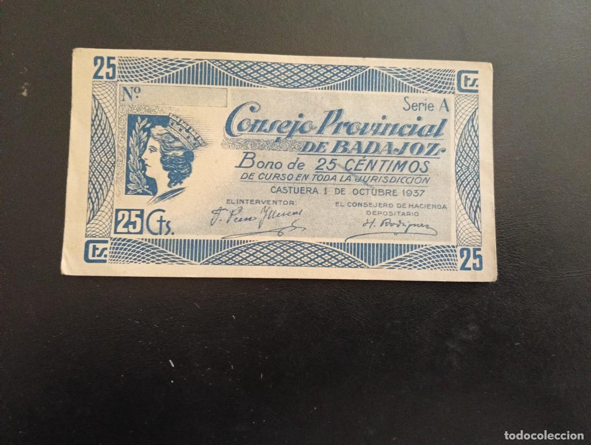 Billetes locales: BILLETE LOCAL GUERRA CIVIL CONSEJO MUNICIPAL DE BADAJOZ - BONO DE 25 CENTIMOS DE PESETA