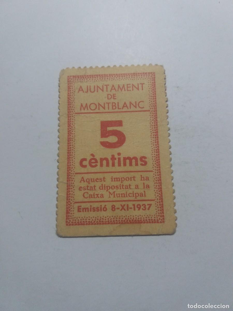Billetes locales: Billete 5 C&egrave;ntims Ajuntament MONTBLANC 8-XI-1937