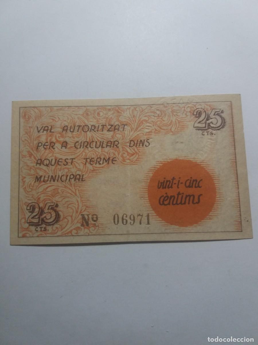 Billetes locales: Billete 25 C&egrave;ntims Ajuntament OLVAN - Foto 2