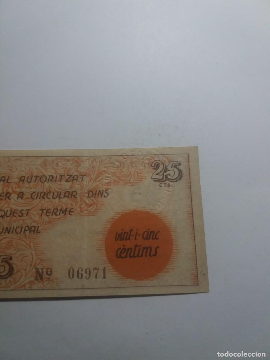Billetes locales: Billete 25 C&egrave;ntims Ajuntament OLVAN - Foto 3