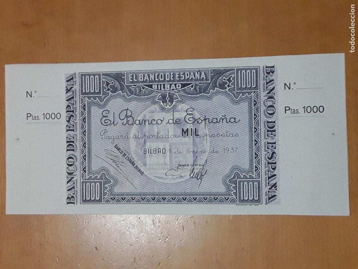 Billetes locales: ESPA&Ntilde;A - 1000 PESETAS BANCO DE BILBAO A&Ntilde;O 1937 SIN CIRCULAR Y CON MATRICES. PERFECTO.