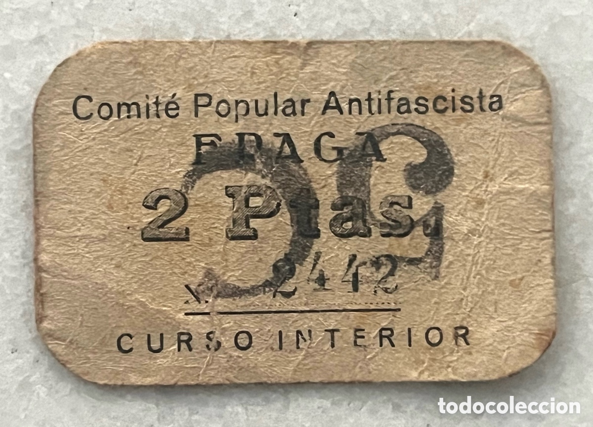 Lokale Banknoten: BILLETE 2 PESETAS, FRAGA - COMIT&Eacute; POPULAR ANTIFASCISTA - MUY RARO