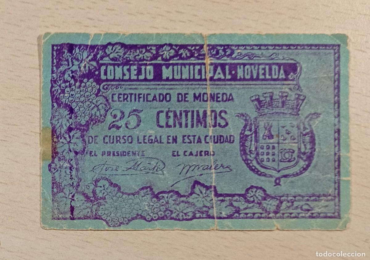 Billets locaux: NOVELDA. ALICANTE, CONSEJO MUNICIPAL, 25 C&Eacute;NTIMOS.