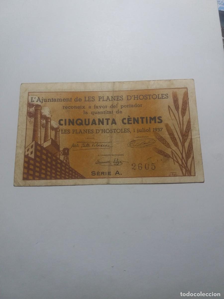 Billetes locales: Billete 50 C&egrave;ntims Ajuntament LES PLANES D'HOSTOLES 1 Juliol 1937