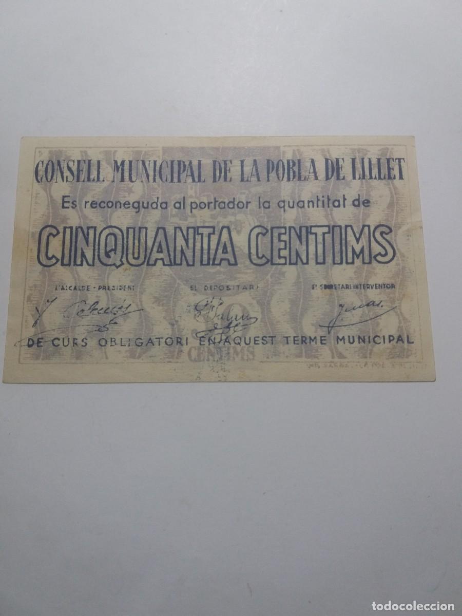 Billetes locales: Billete 50 C&egrave;ntims Consell Municipal LA POBLA DE LILLET