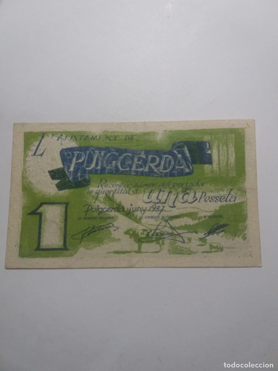 Billetes locales: Billete 1 Pesseta Ajuntament PUIGCERD&Agrave; Juny 1937