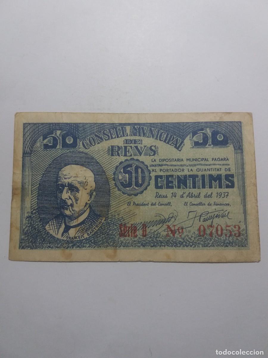 Billetes locales: Billete 50 C&egrave;ntims Consell Municipal REUS 14 d'Abril 1937