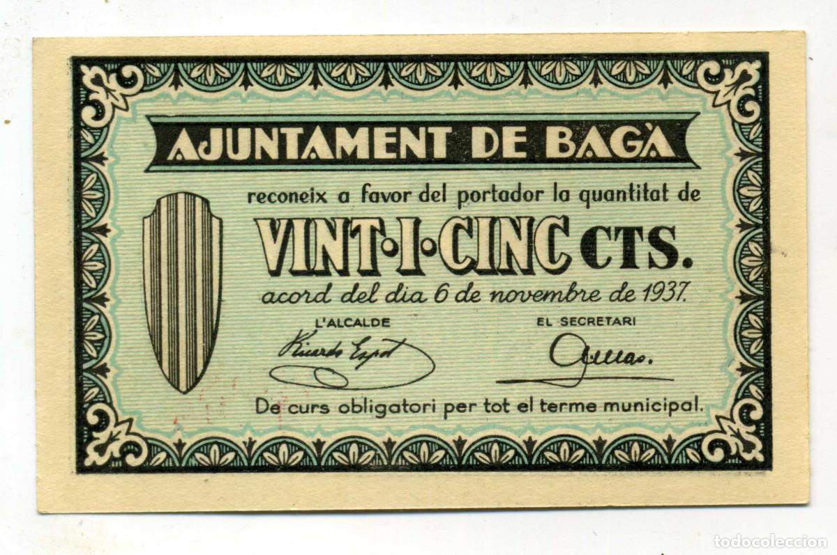 Billetes locales: XS- BAG&Agrave; (Bergued&agrave;) GUERRA CIVIL 25 C&egrave;ntims Novembre 1937 S/C T-261