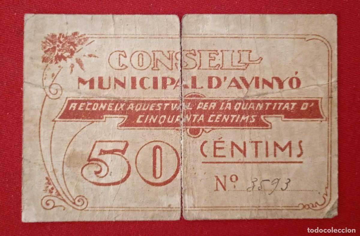 Billets locaux: AVINY&Oacute;, CONSELL MUNICIPAL, 50 CENTIMS. ROTO