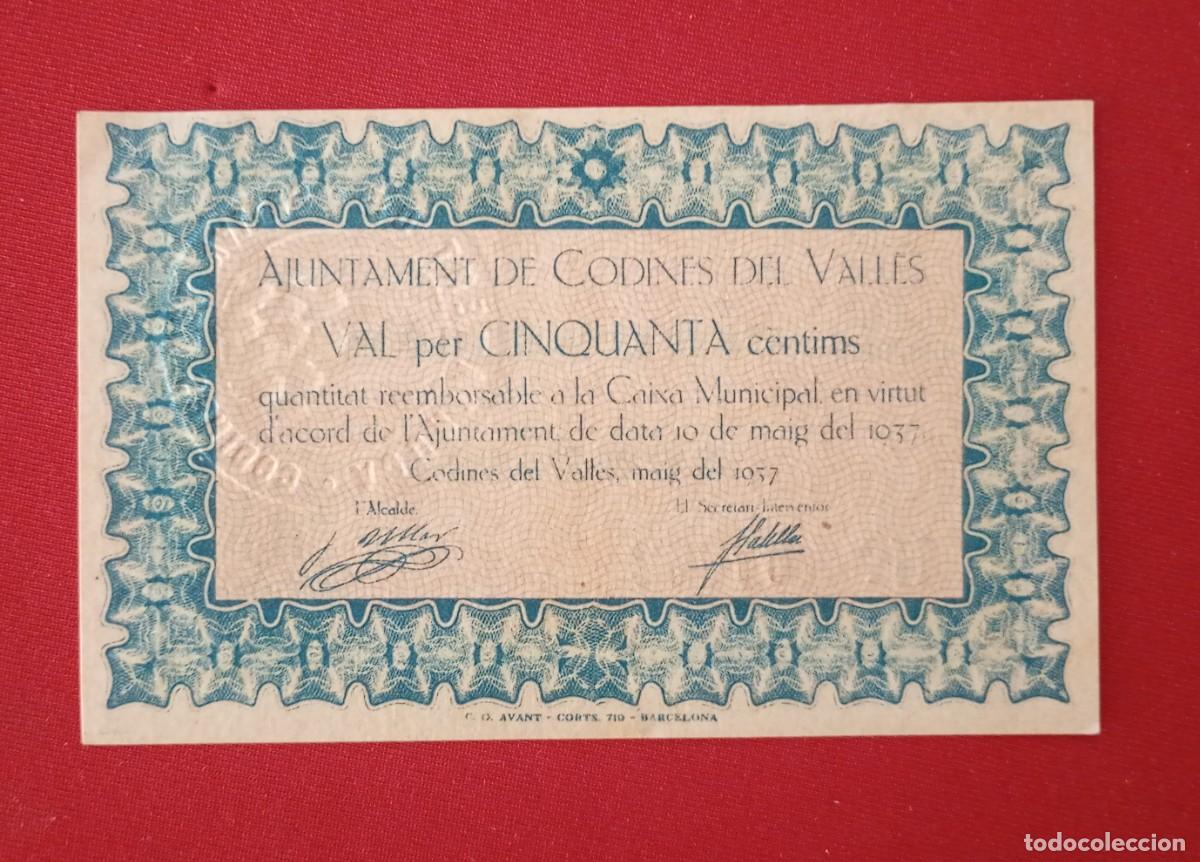 Lokale Banknoten: CODINES DEL VALL&Eacute;S, CONSELL MUNICIPAL, 50 CENTIMS.