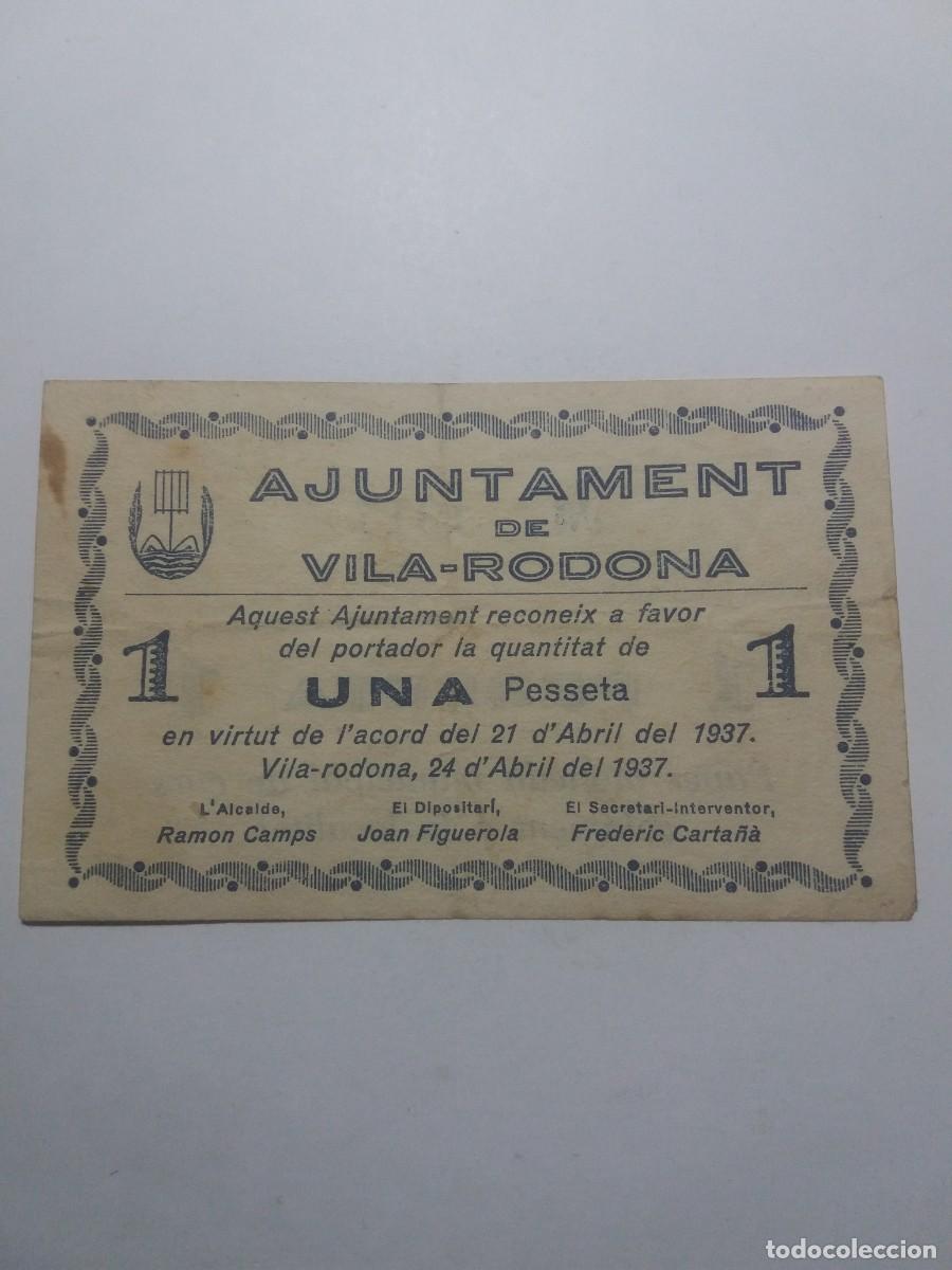 Lokale Banknoten: Billete 1 Pesseta Ajuntament VILA-RODONA 21 Abril 1937