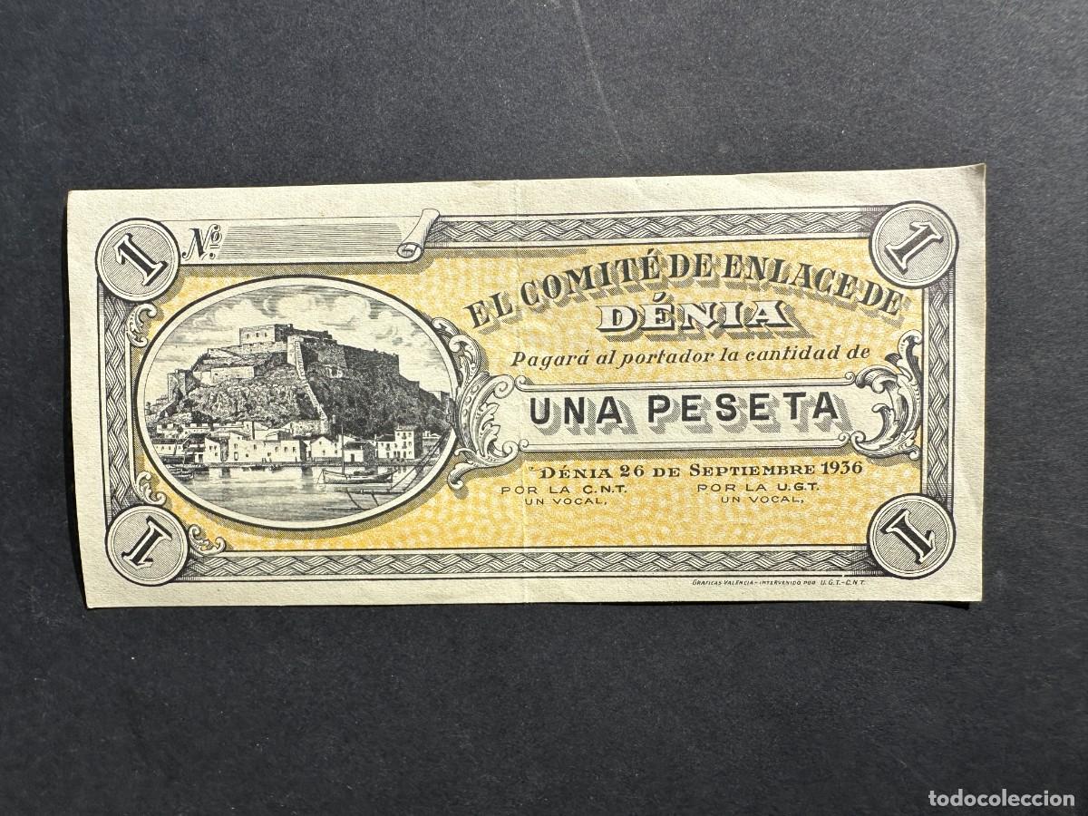 Billetes locales: BILLETE LOCAL DE DENIA - UNA PESETA - A&Ntilde;O 1936 -