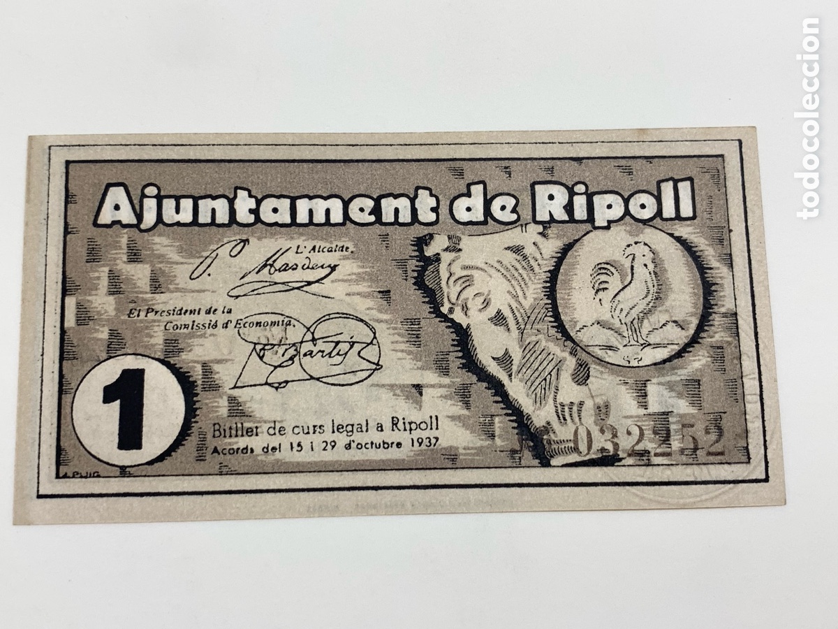 Banconote locali: BILLETE - CONSELL MUNICIPAL DE RIPOLL - 1 PESETA - GUERRA CIVIL - 1937 PLANCHA