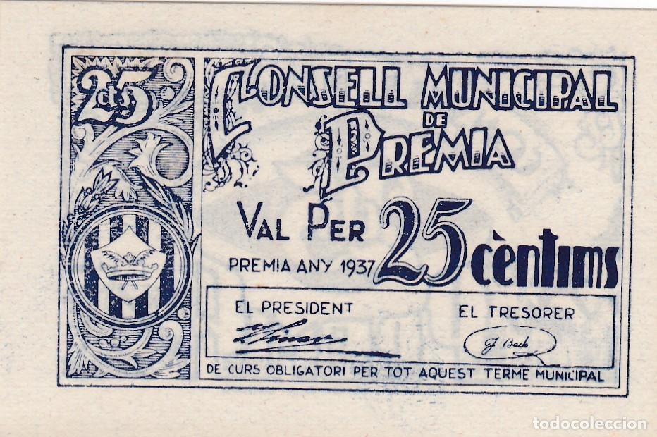 Billetes locales: PREMIA - 25 CENTIMOS DE 1937 - SIN CIRCULAR - Foto 1