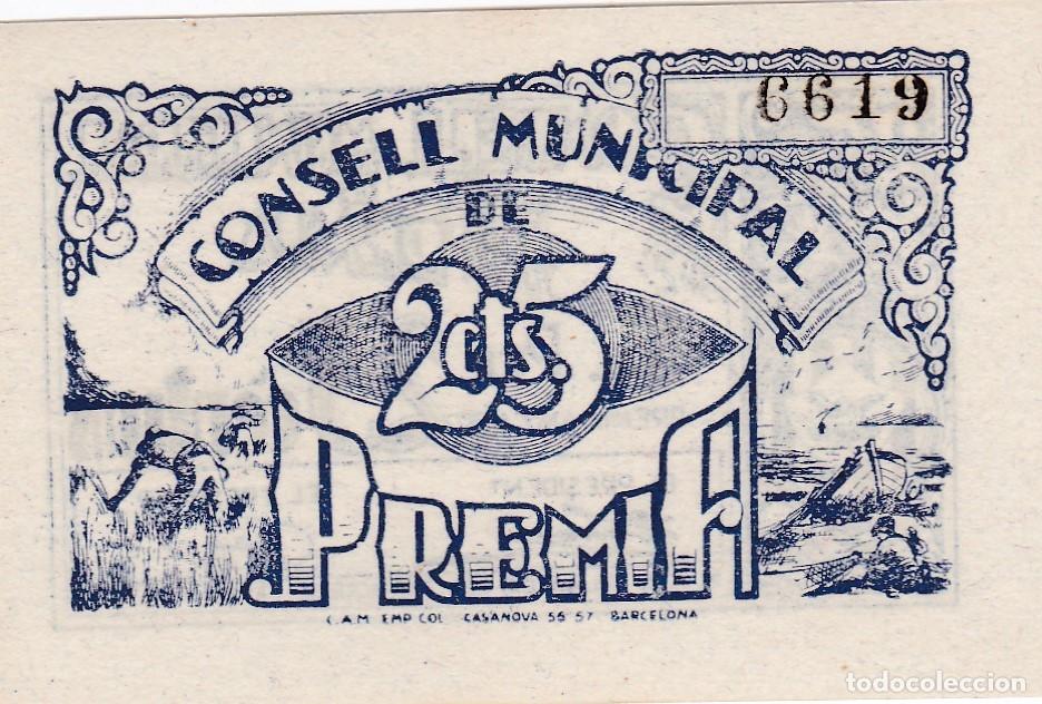 Billetes locales: PREMIA - 25 CENTIMOS DE 1937 - SIN CIRCULAR - Foto 2