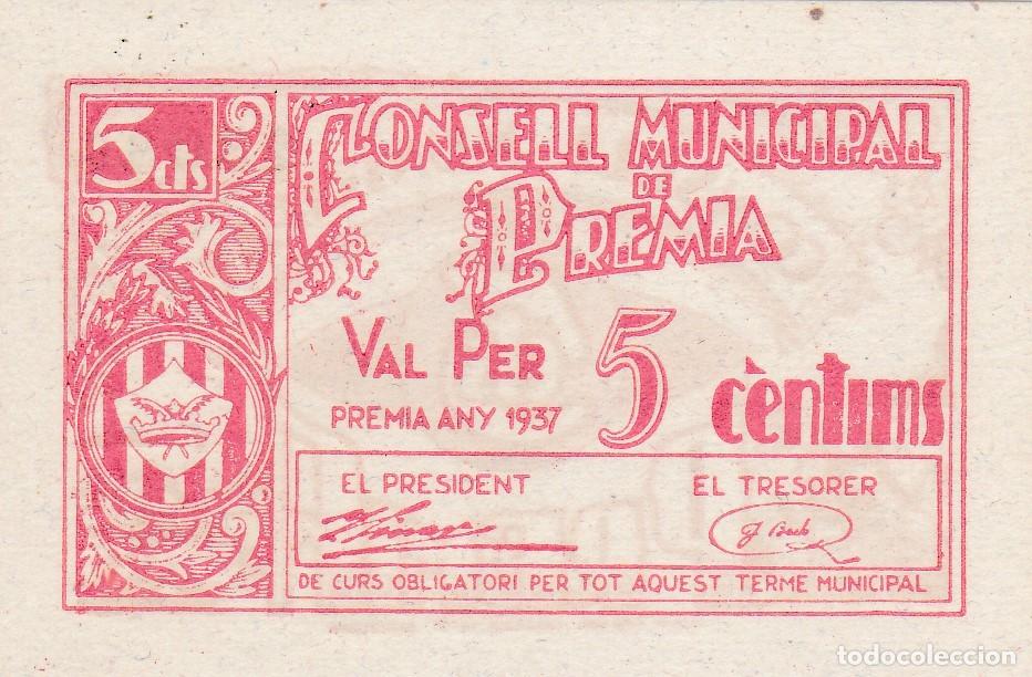 Local Banknotes: PREMIA - 5 CENTIMOS DE 1937 - SIN CIRCULAR