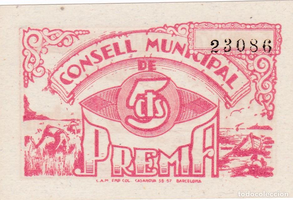 Billetes locales: PREMIA - 5 CENTIMOS DE 1937 - SIN CIRCULAR - Foto 2