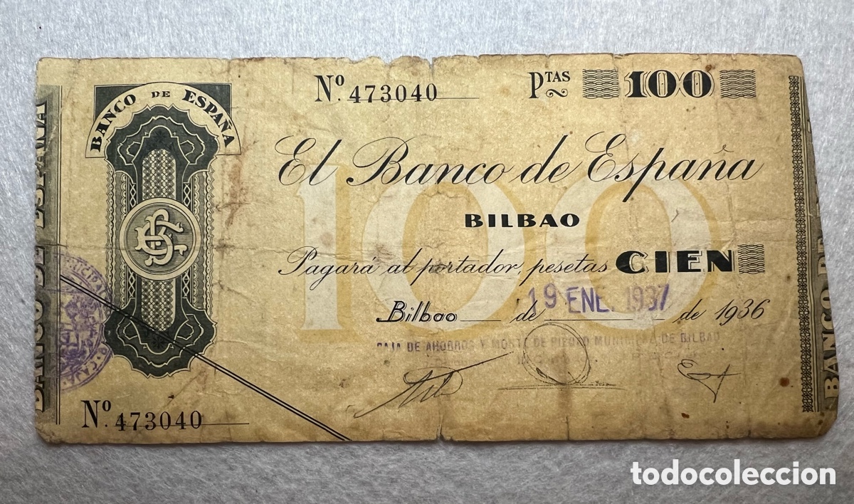 Billets locaux: Cheque 100 pesetas documento hist&oacute;rico interesante de la Guerra Civil en el Pa&iacute;s Vasco