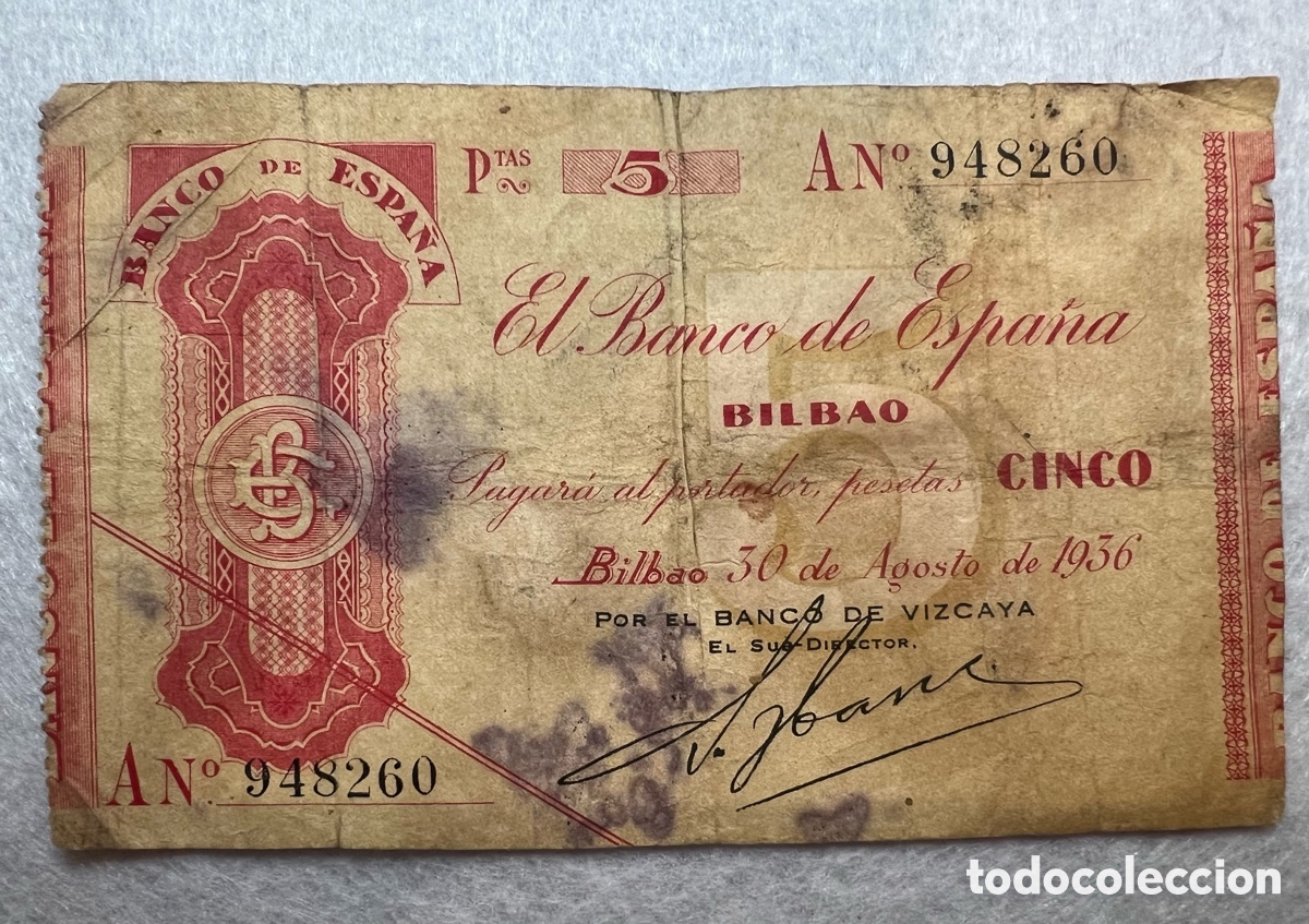 Billets locaux: Cheque 5 pesetas del Banco de Espa&ntilde;a &ndash; Bilbao