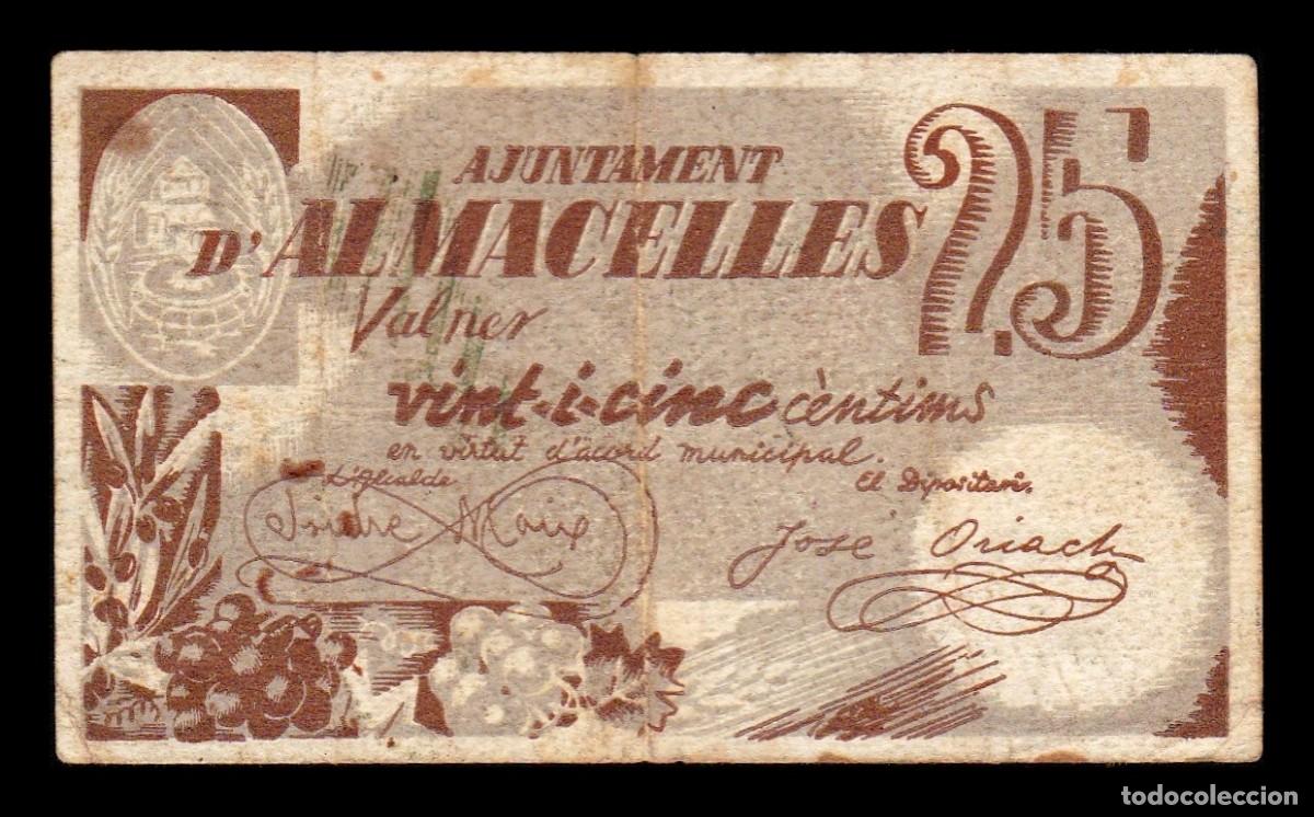 Billets locaux: Espa&ntilde;a Billete Local Guerra Civil Almacelles L&eacute;rida 25 C&eacute;ntimos 1937 Mbc Vf