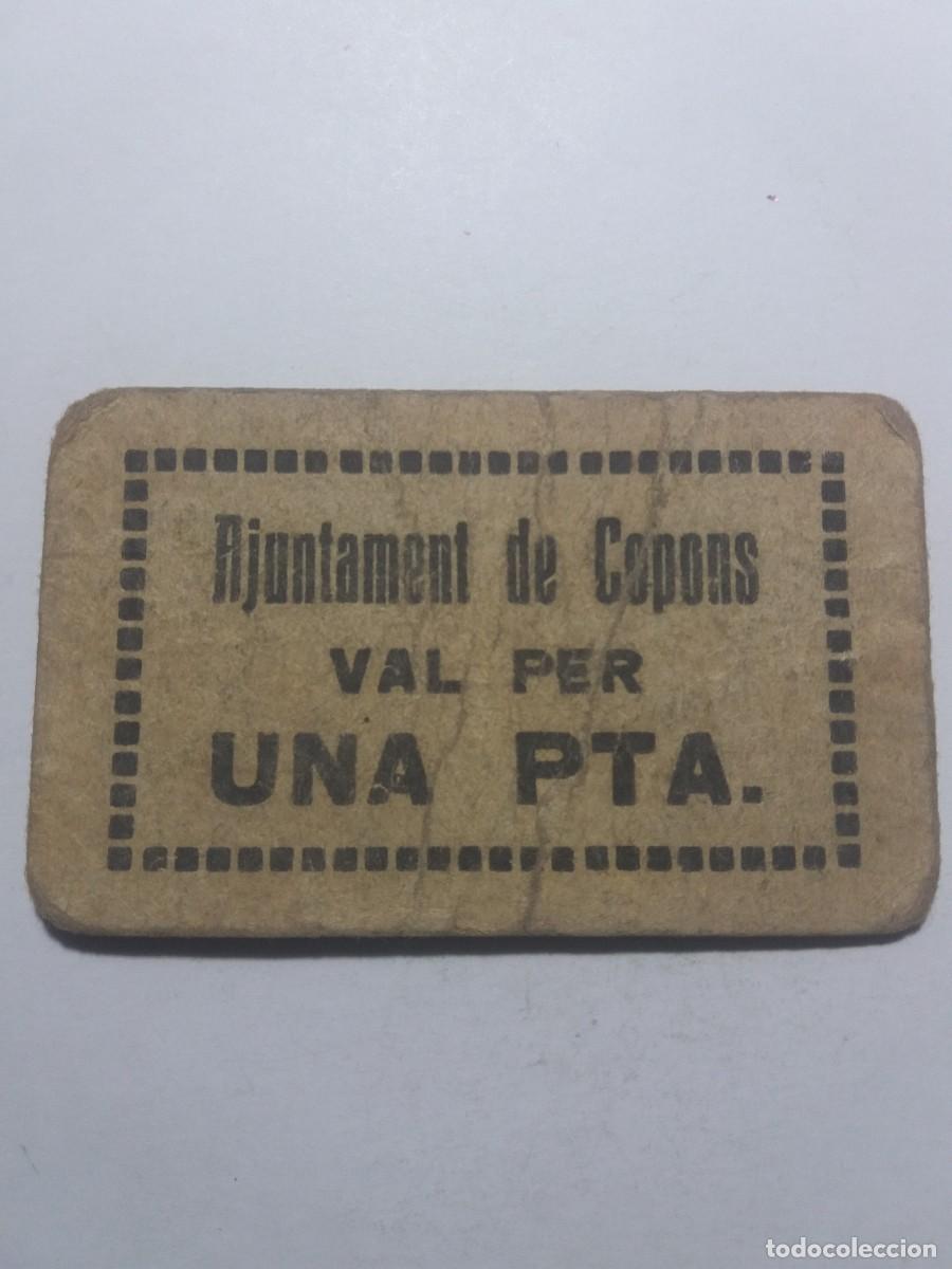 Billetes locales: Billete 1 Pesseta Ajuntament COPONS -cart&oacute;n