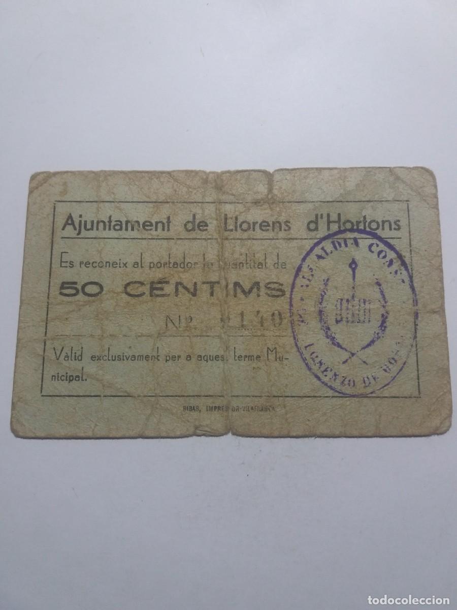 Billetes locales: Billete 50 C&egrave;ntims Ajuntament LLORENS d'HORTONS