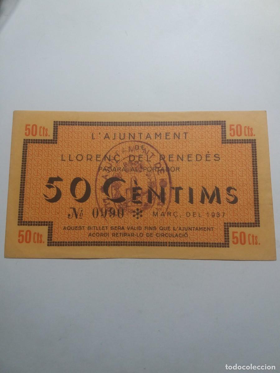 Billetes locales: Billete 50 C&egrave;ntims Ajuntament LLOREN&Ccedil; DEL PENEDES Mar&ccedil; 1937