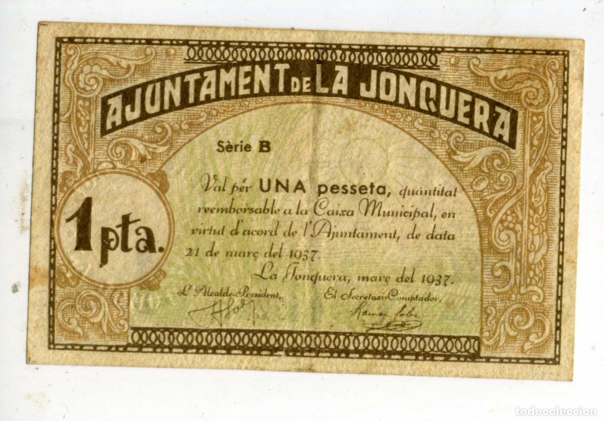Billetes locales: XS- LA JONQUERA (Alt Empord&agrave;) GUERRA CIVIL 1 Pesseta 1937 S&egrave;rie B T-1274