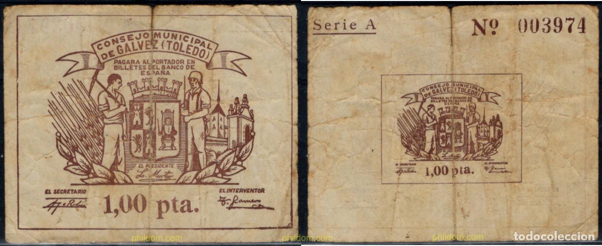 Billetes locales: 10404 ESPA&Ntilde;A. Emisiones locales republicanas 1937 CONSEJO MUNICIPAL DE GALVEZ (TOLEDO) 1 PESETA 19