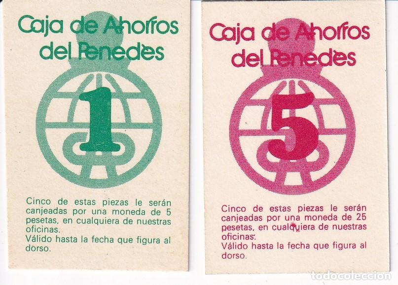 Billetes locales: LOTE DE 2 VALES DE 1 Y 5 PESETAS DE CAJA DE AHORROS DEL PENEDES