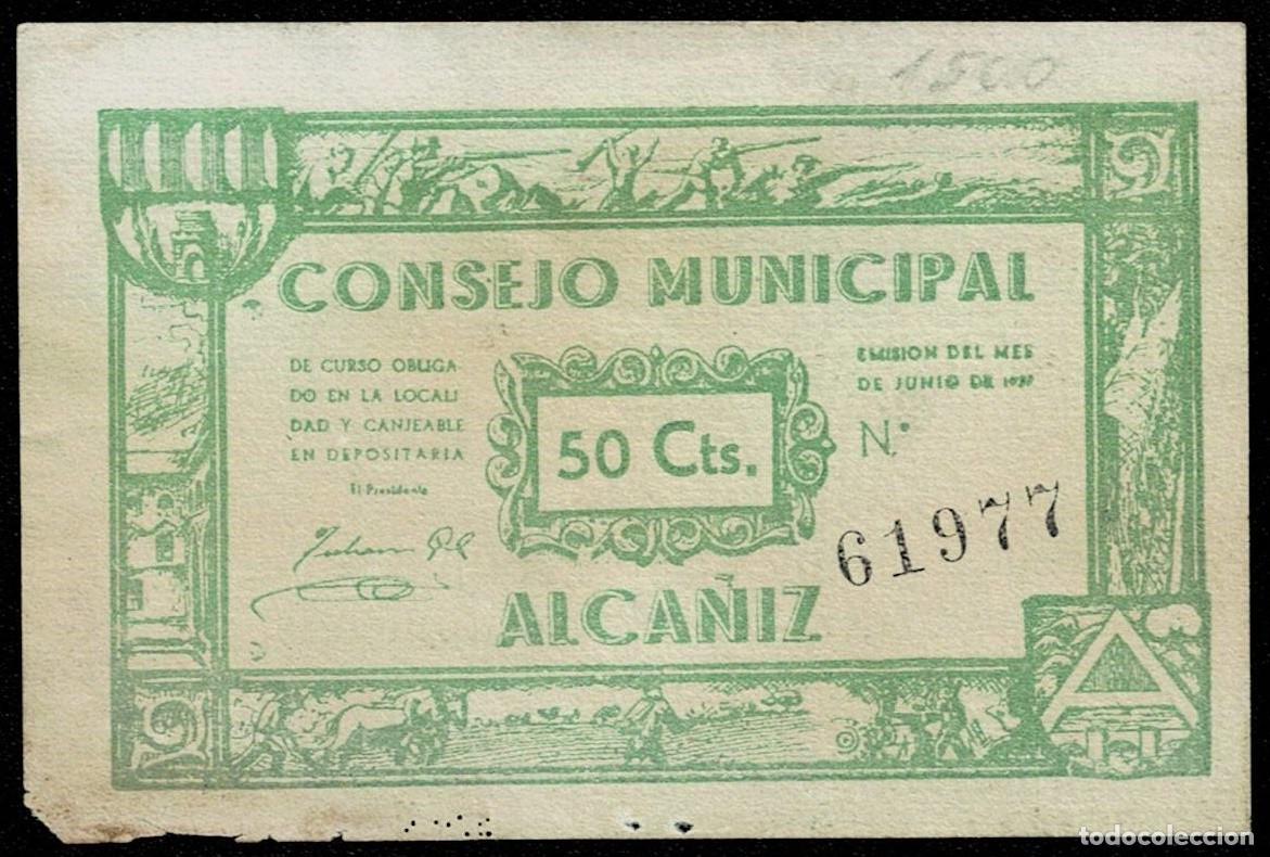 Billetes locales: CL3-55 Guerra Civil Billete de ALCA&Ntilde;IZ Consejo Municipal Valor 50 cts Color VERDE.