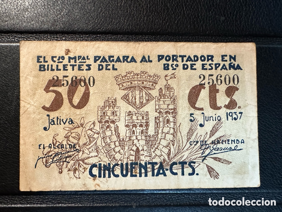 Billetes locales: J&aacute;tiva 50 cts Valencia