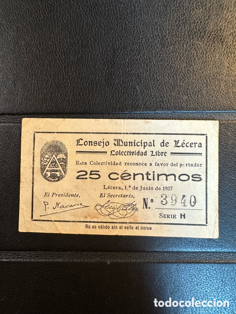 Billetes locales: Lecera 25 cts Zaragoza