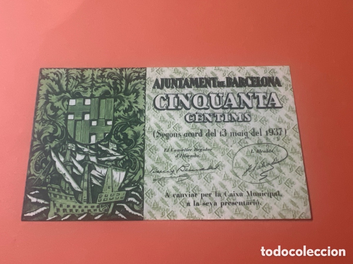 Billetes locales: V164. BILLETE DE AJUNTAMENT DE BARCELONA DE 50 CENTIMOS DEL A&Ntilde;O 1937