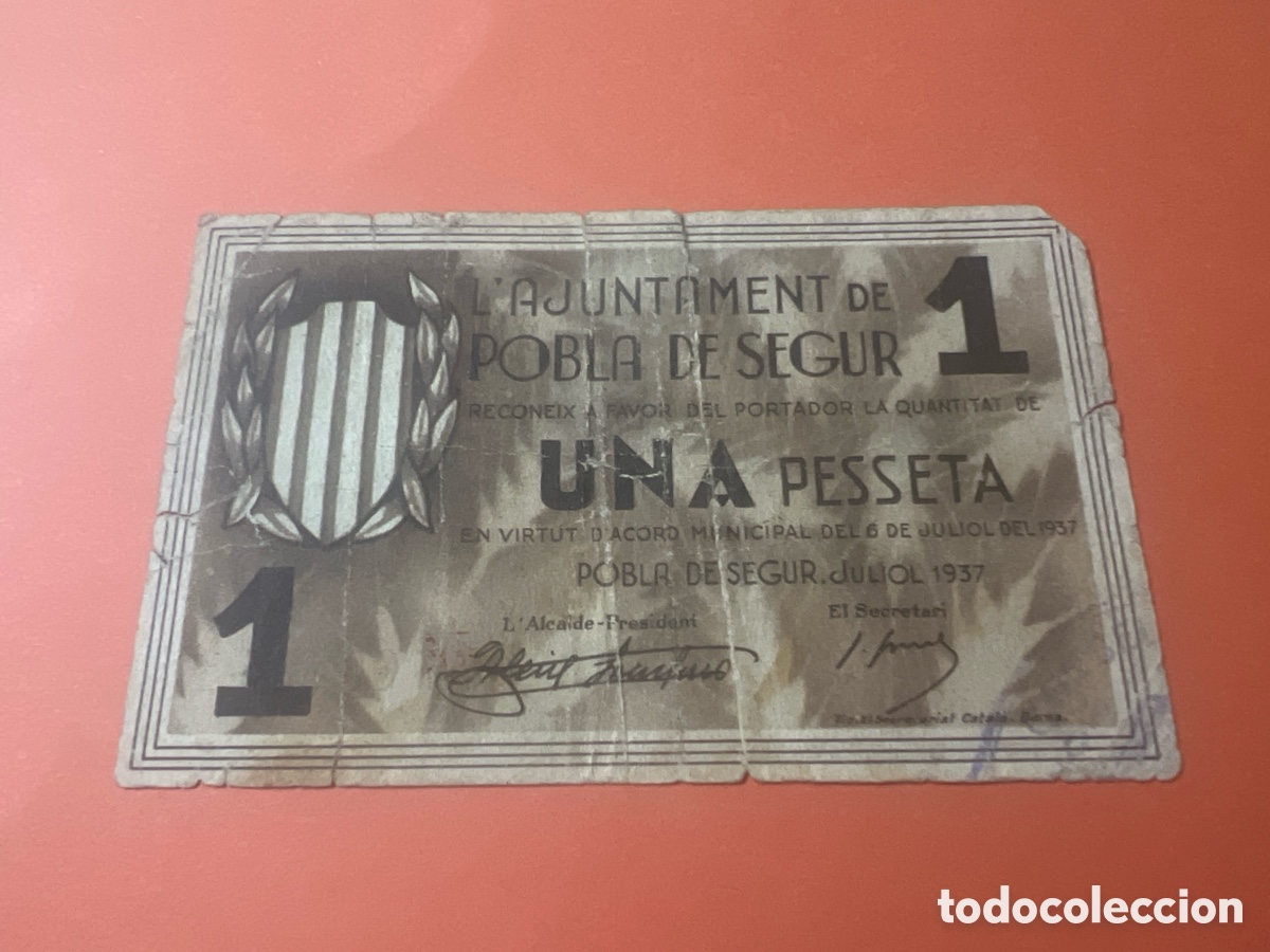 Billetes locales: V165. BILLETE LOCAL GUERRA CIVIL POBLA DE SEGUR 1 PESETA 1937