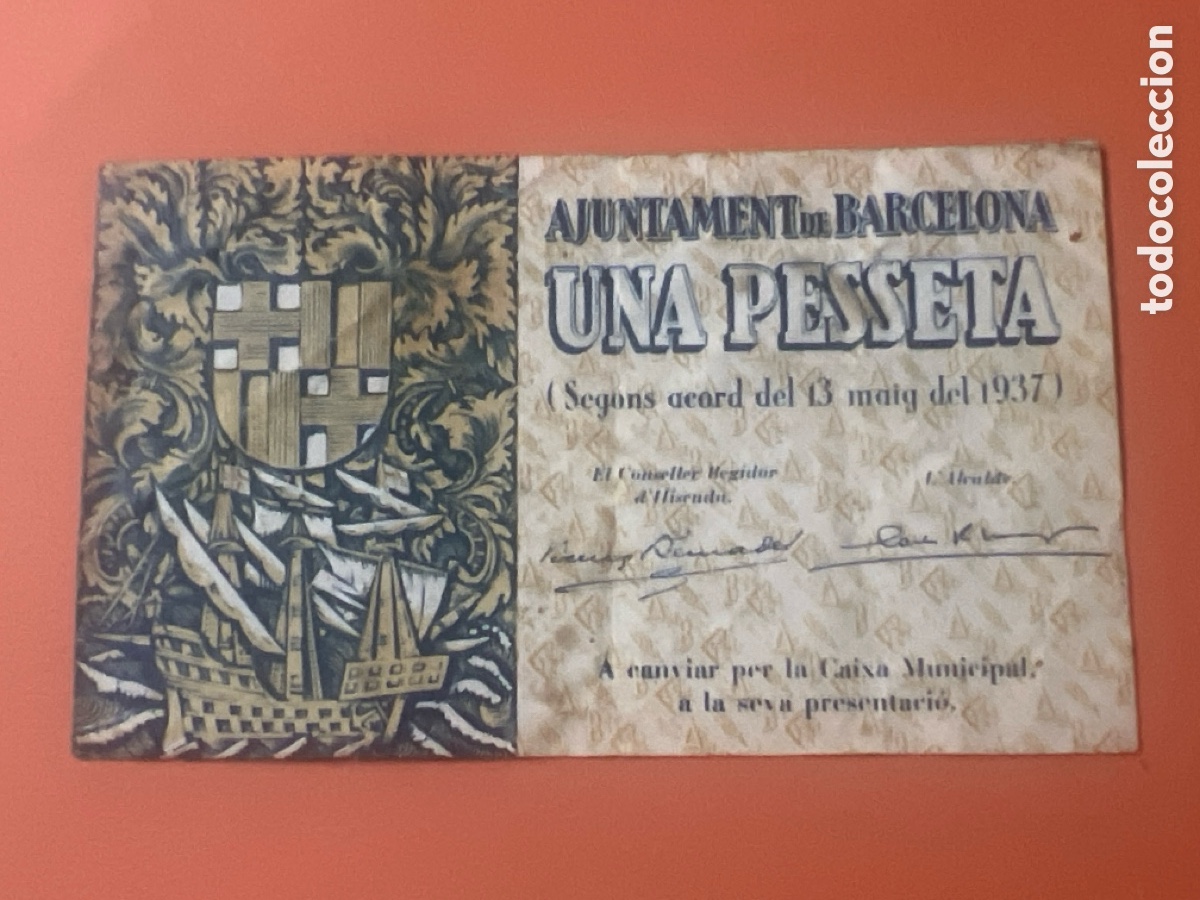 Billetes locales: V166. BILLETE 1 PESETA BARCELONA SERIE A - 1937