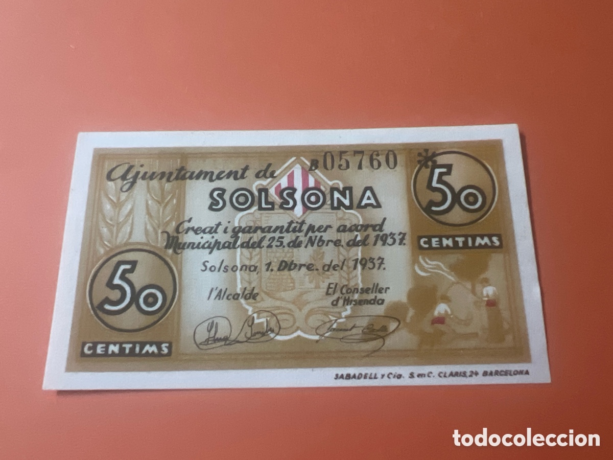 Billetes locales: V166. BILLETE LOCAL 50 CENTIMOS 1937 ( SERIE B ) Ayuntamiento de Solsona