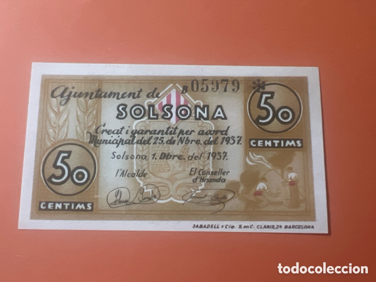 Billetes locales: V168. BILLETE LOCAL 50 CENTIMOS 1937 ( SERIE B ) Ayuntamiento de Solsona