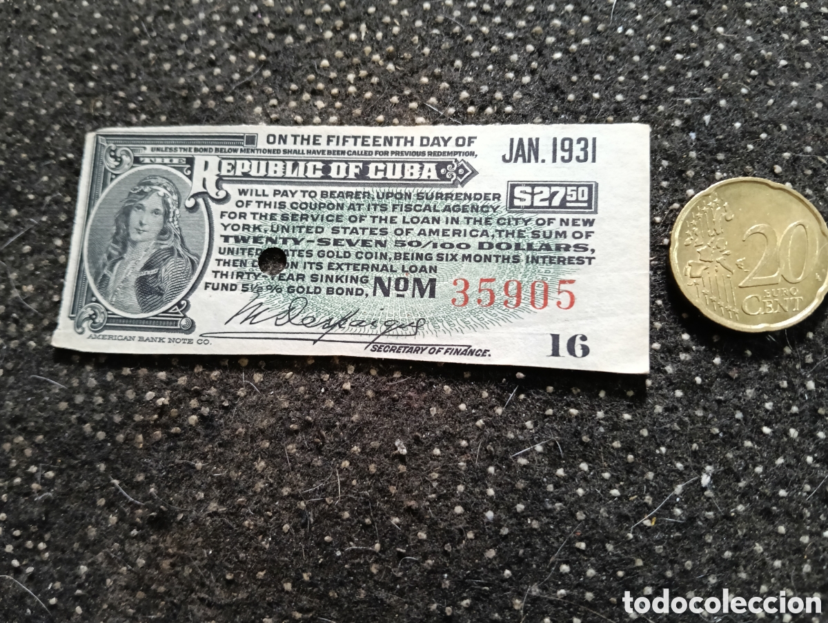 Billetes locales: Cupon de pago de intereses (de $13.75 y $27.50 d&oacute;lares estadounidenses) correspondientes a bonos de