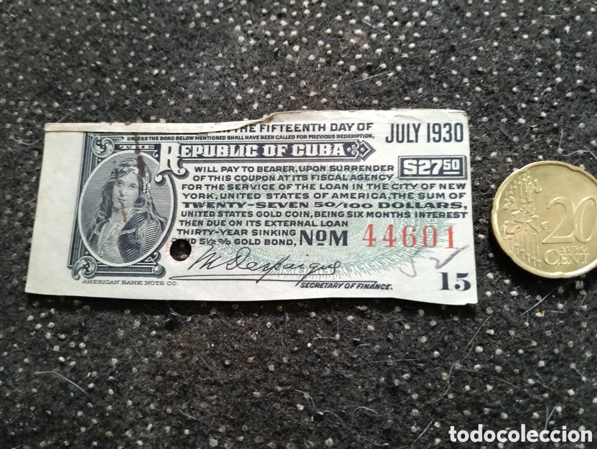 Billetes locales: Cupon de pago de intereses (de $13.75 y $27.50 d&oacute;lares estadounidenses) correspondientes a bonos de