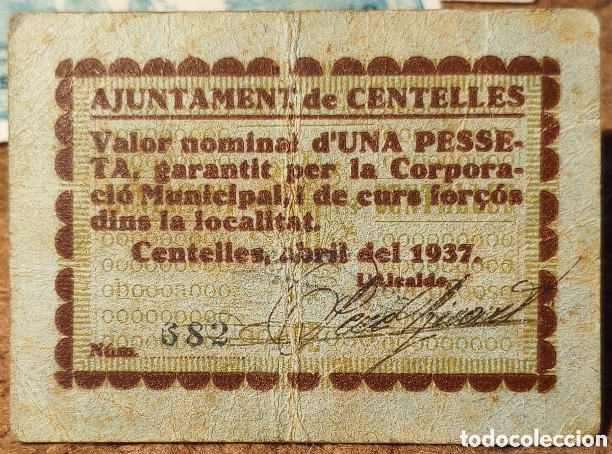 Billetes locales: RGH-7547 / AT-852 - Ajuntament de Centelles - 1 peseta