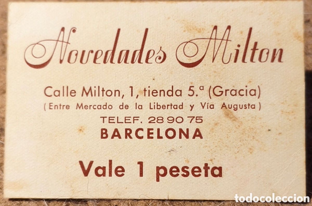 Billetes locales: AL NO CAT - Novedades Milton - Barcelona - 1 peseta