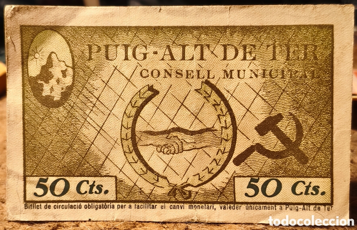 Billetes locales: Consell Municipal - Puig-Alt de Ter - 50 c&eacute;ntimos