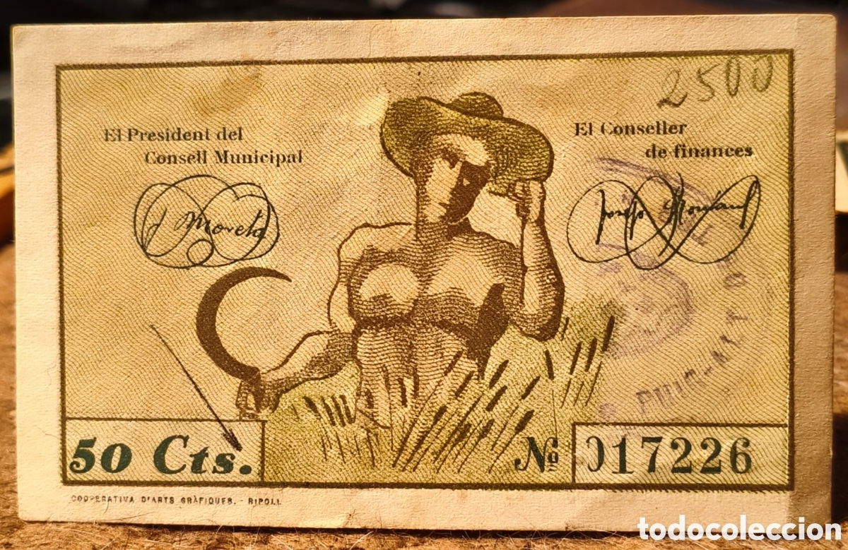 Billetes locales: Consell Municipal - Puig-Alt de Ter - 50 c&eacute;ntimos