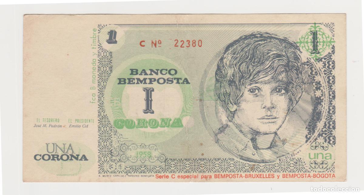 Billetes locales: 1 corona Bemposta, 1958 *CIUDAD DE LOS MUCHACHOS* Galicia. Ourense circo. billete Benposta, note