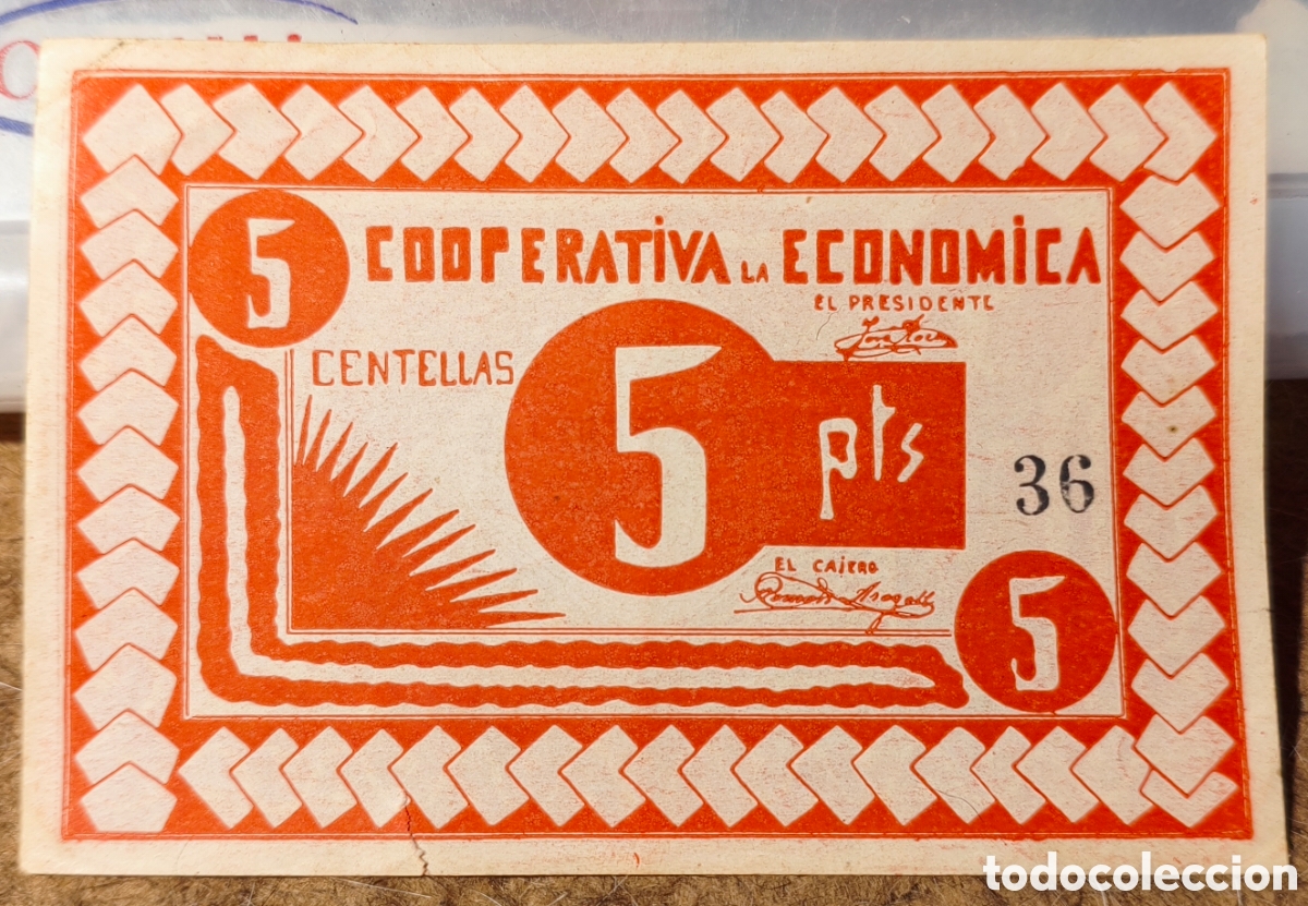 Billetes locales: AL2909 - Cooperativa - La Econ&oacute;mica - Centelles - 5 pesetas